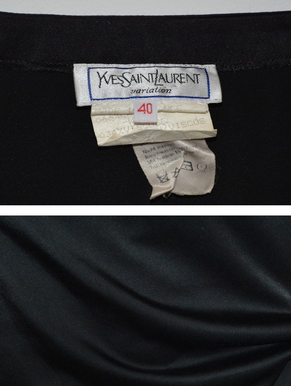 90's Yves Saint Laurent top, black satin t shirt,… - image 2