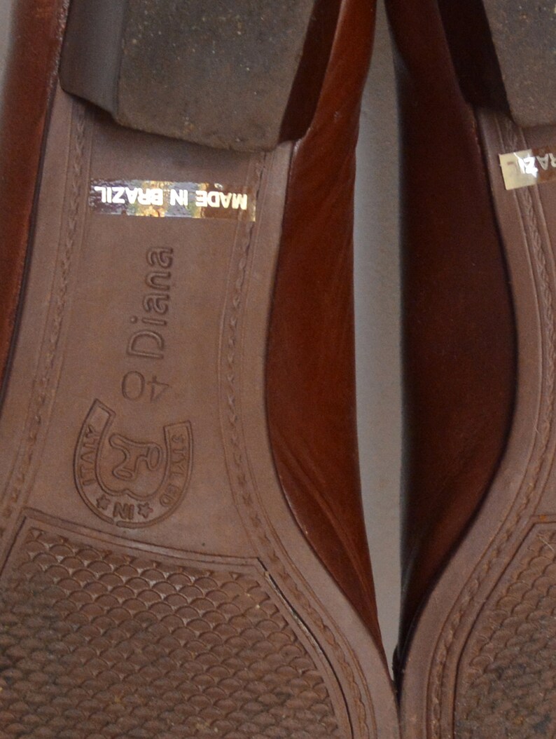 80's Brown Leather Pumps Low Heel Ballerina Shoes Etsy