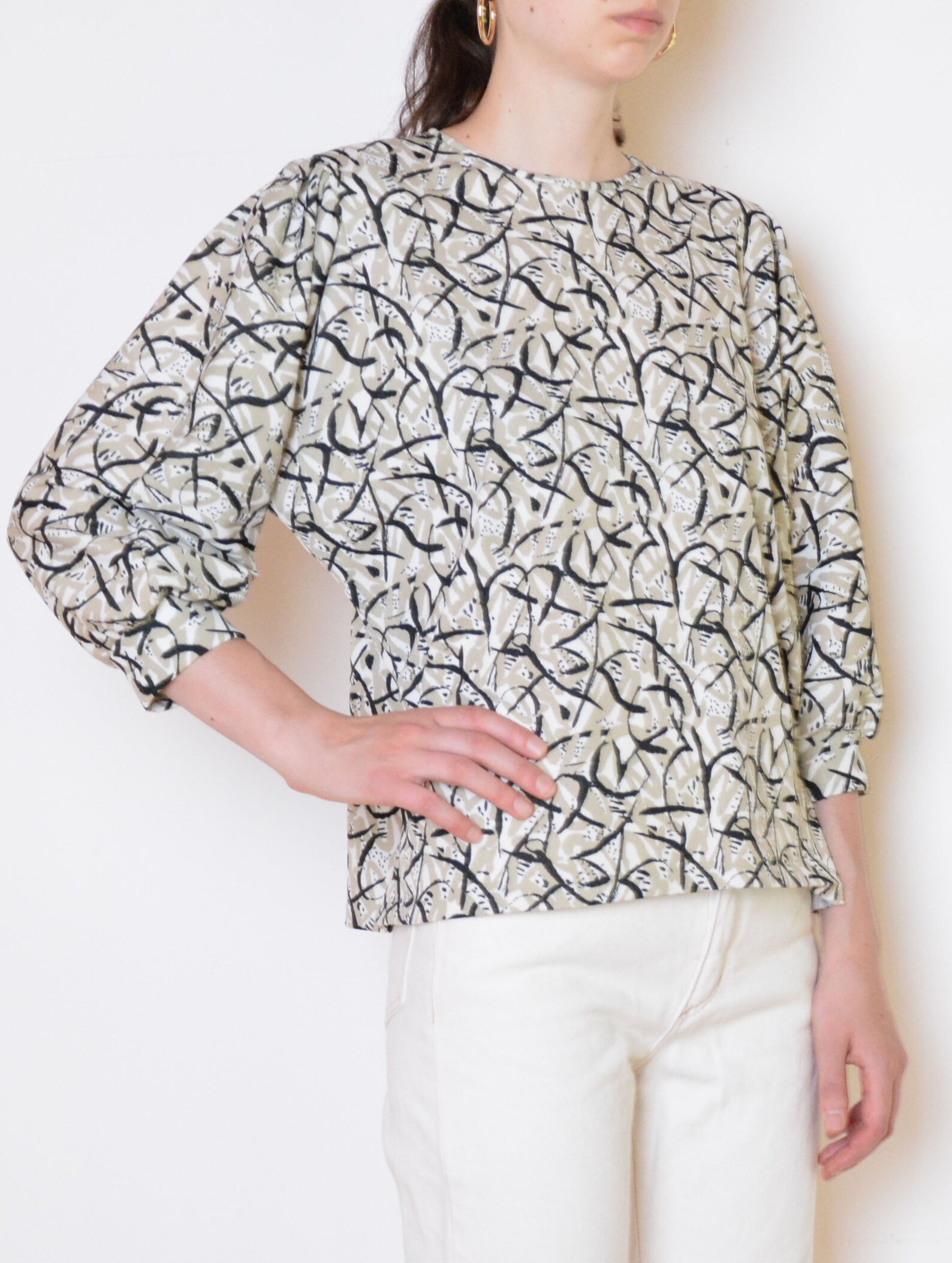 70's Zig Zag Print Blouse Gray Black and White Abstract Etsy
