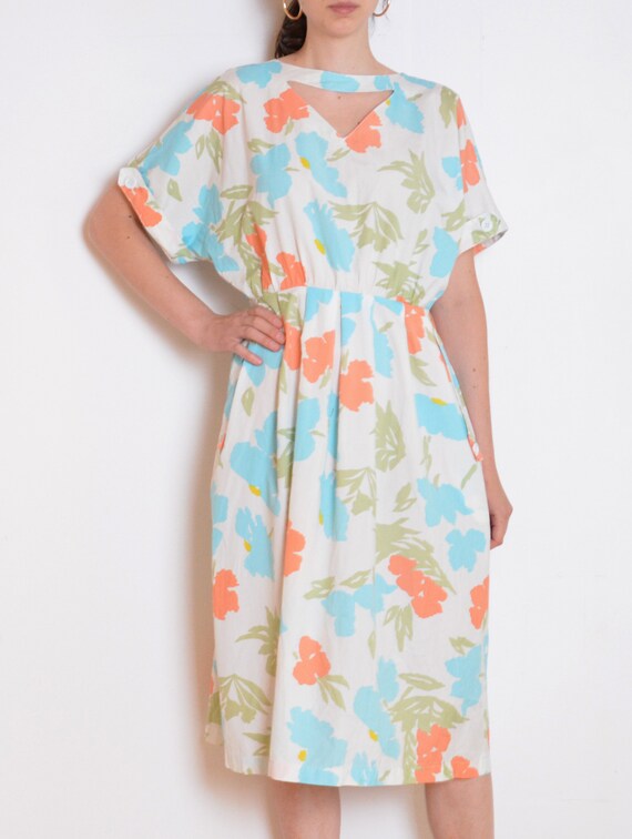 80's buttoned back dress, floral print midi dress… - image 3