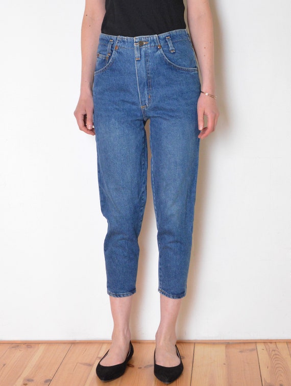 90's  Rifle mom jeans, high waisted cropped blue … - image 3