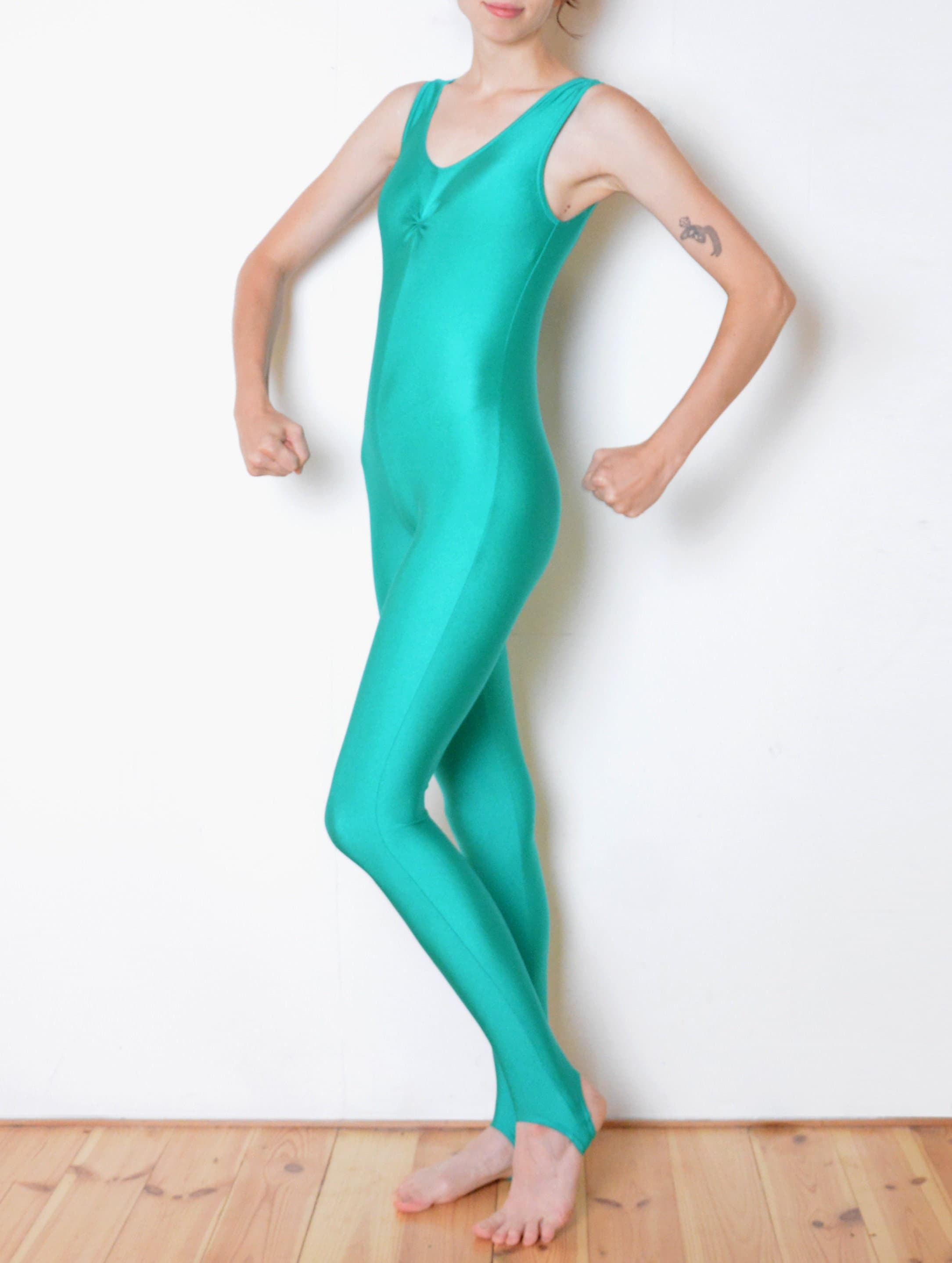 Vintage Aqua Green Lycra Bodysuit, Turquoise Unitard, Mint Green ...