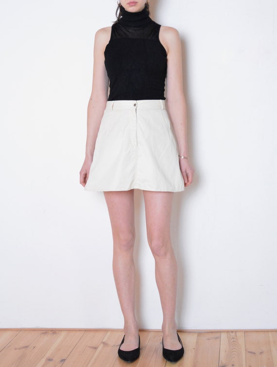90 s Light Beige Mini Skirt a Line High Waisted Skirt Preppy Skirt Lolita Minimalist Retro Vintage Flared off White Mini Small Medium Etsy Canada