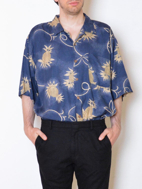90's Tommy Bahama  silk shirt, pineapple print Ha… - image 4