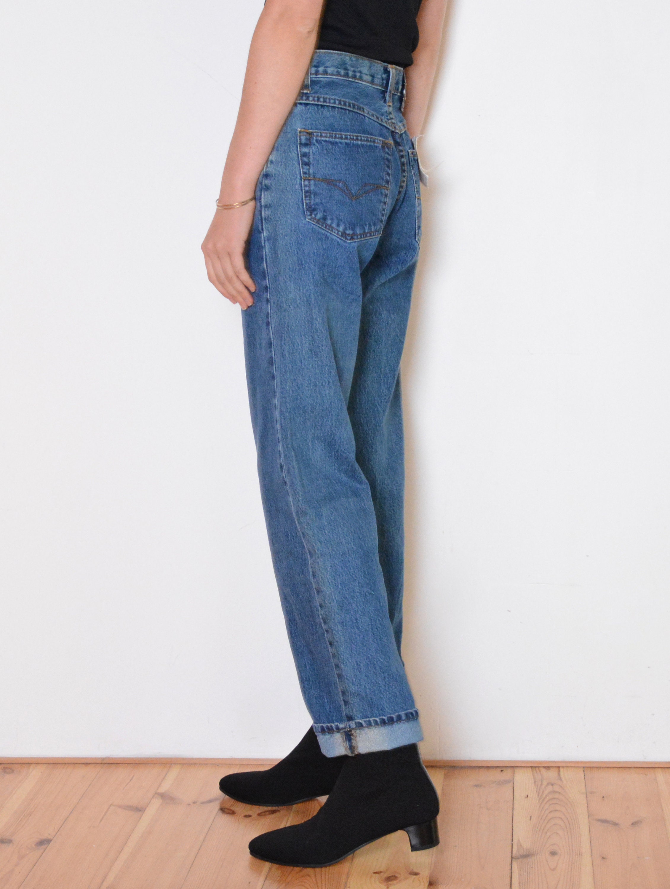 90's Versace Denim Pants, Deadstock Designer Mom Jeans, Blue