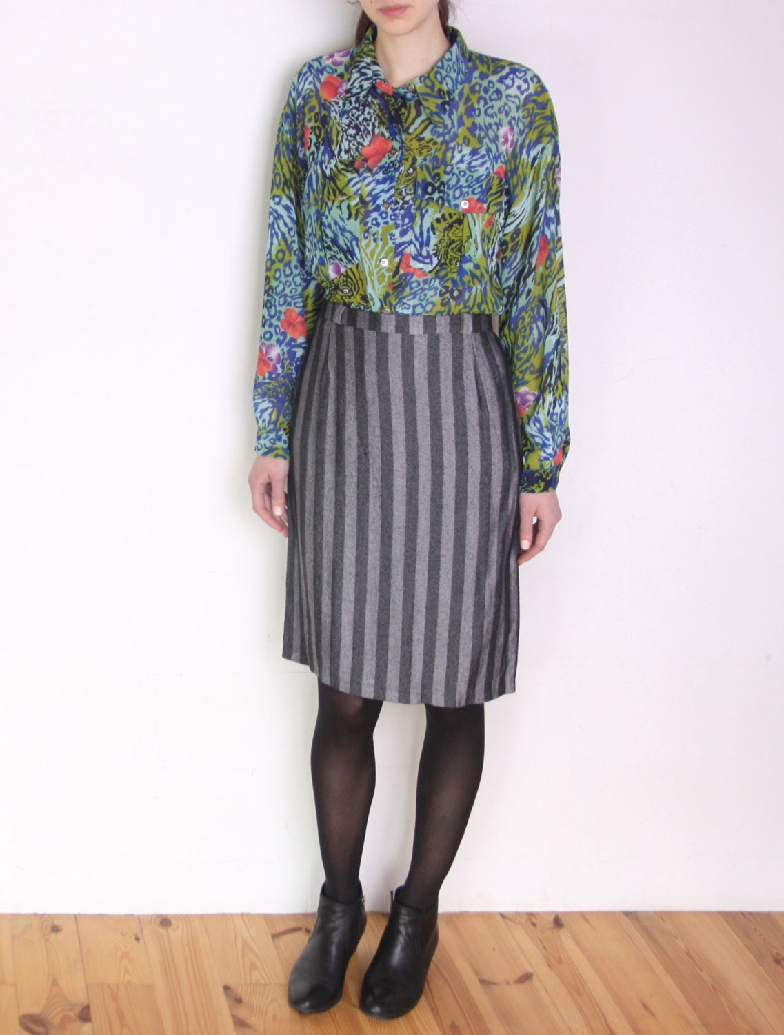 90's Striped Gray and Black Pencil Skirt Secretary Skirt - Etsy