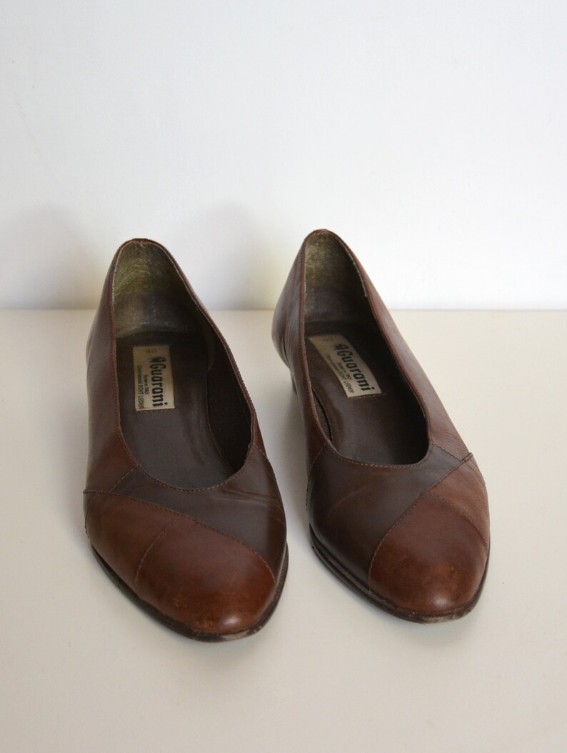 80's Brown Leather Pumps Low Heel Ballerina Shoes Etsy