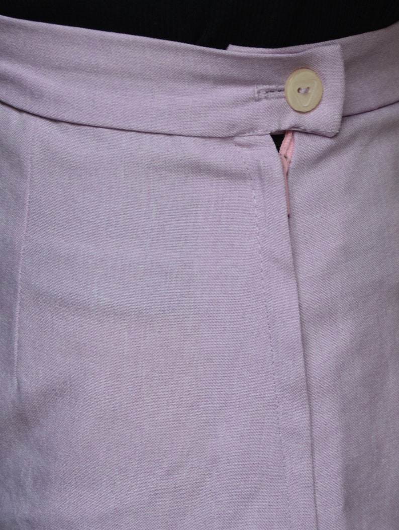 90's pastel violet pink skirt with frill, ruffle trim high waisted pencil skirt, retro vintage small medium image 5