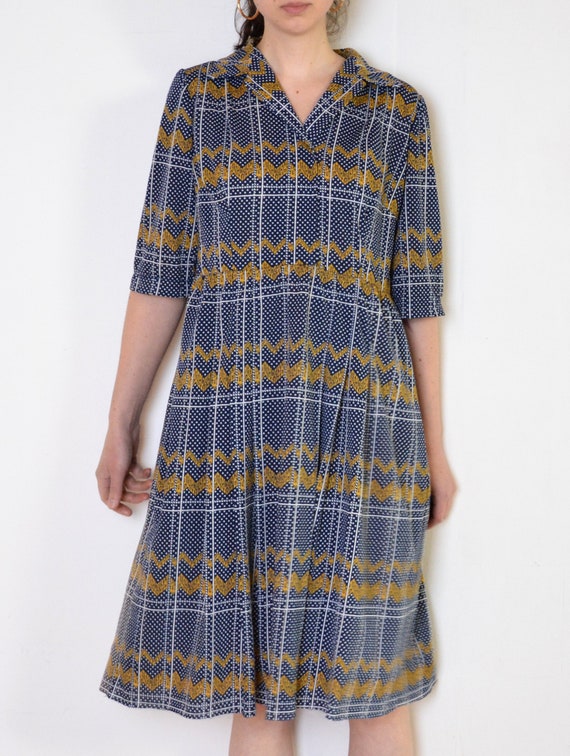 70's mixed print midi dress with pleated skirt, b… - image 6