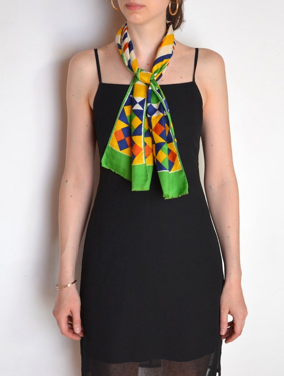 60's geometric print scarf, long multicolor mod b… - image 4