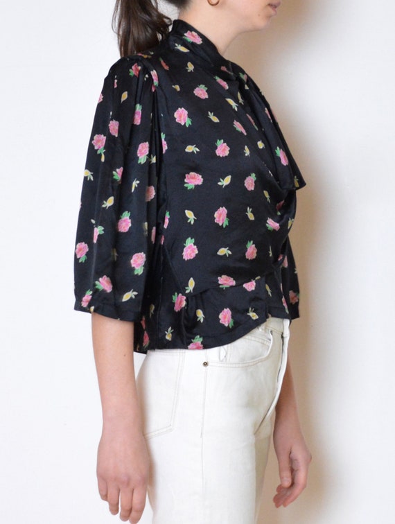 80's Ungaro silk blouse with lemon and rose print… - image 5