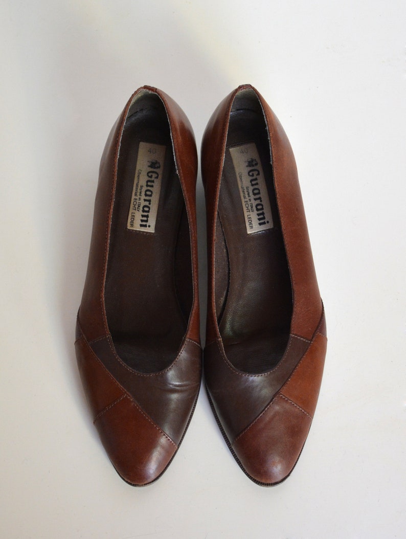 80's Brown Leather Pumps Low Heel Ballerina Shoes Etsy