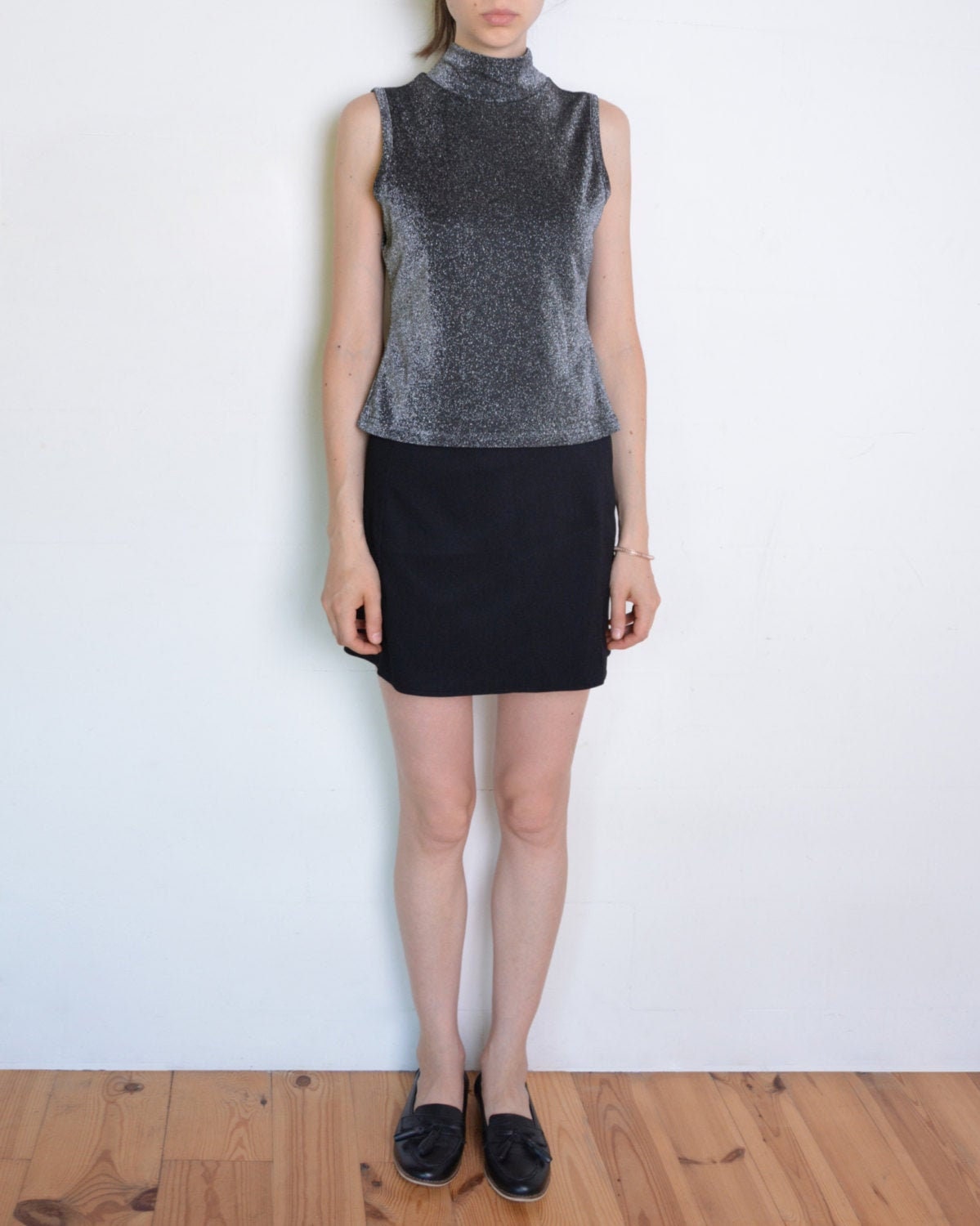 black mock neck blouse