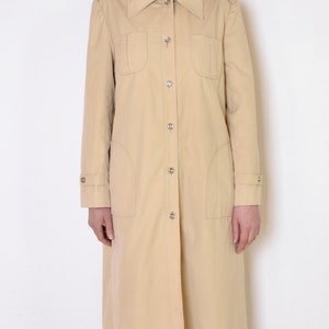 70's beige coat, classic knee length coat, retro old fashioned mac midi coat size medium large image 5