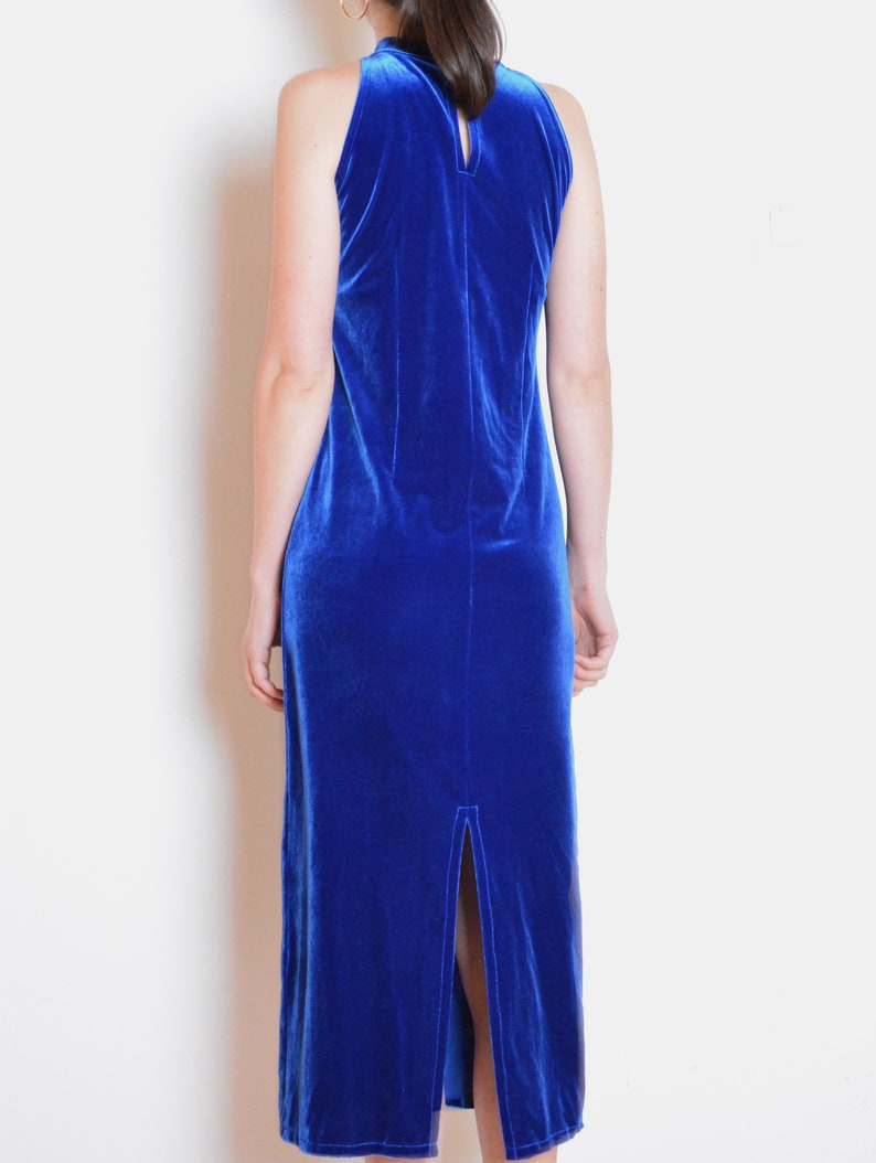 90's cutout details blue velvet mock neck dress, midi dress, minimalist grunge prom dress, evening bodycon long dress electric blue image 5