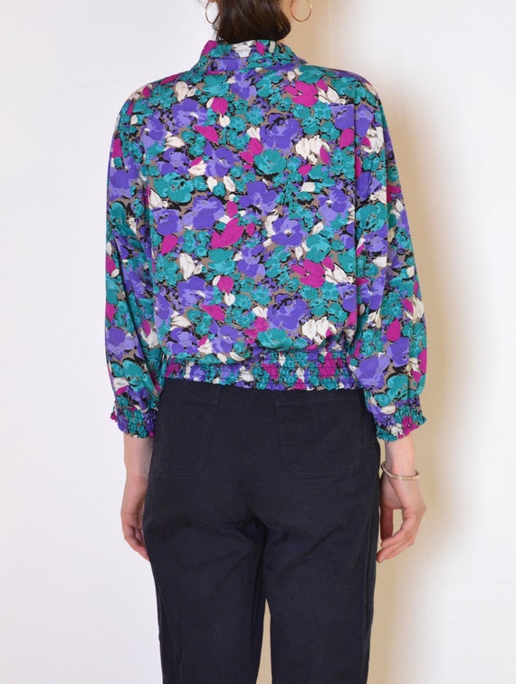 90's floral blouse, purple, turquoise violet, gra… - image 4