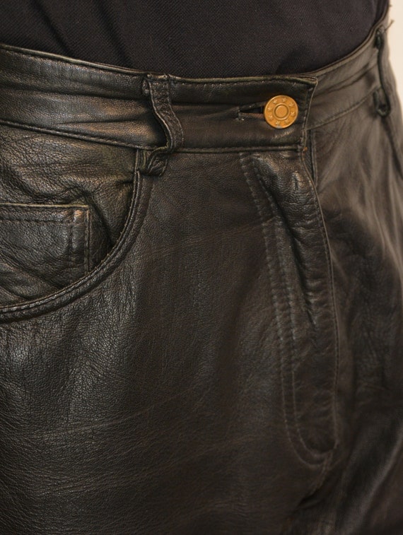 's leather pants, black genuine leather men's pants   Gem