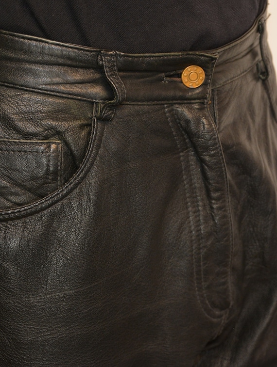 90's leather pants, black genuine leather men's pants… - Gem