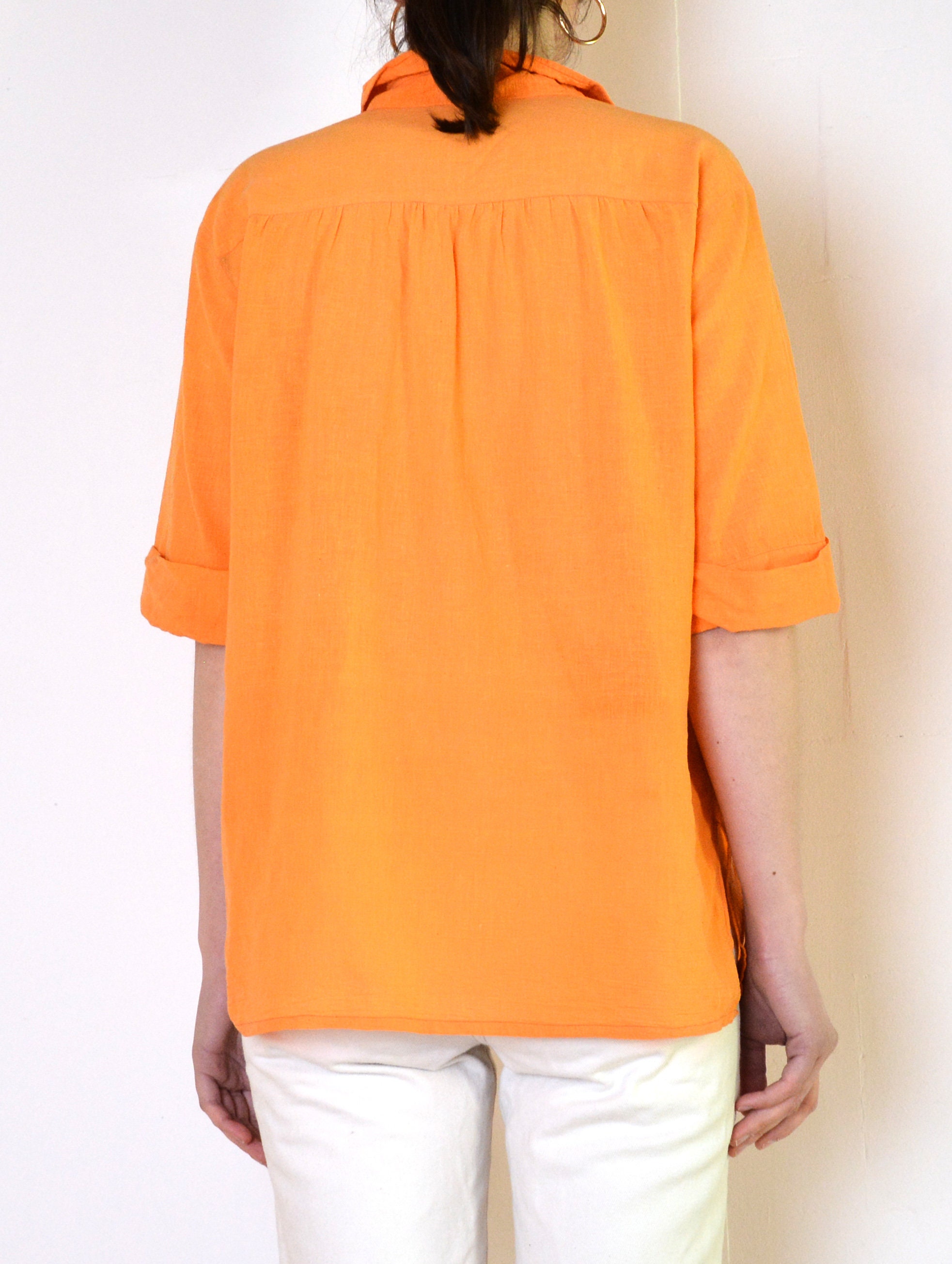 70's Orange Gauze Blouse Indian Cotton Hippie Bohemian Etsy UK