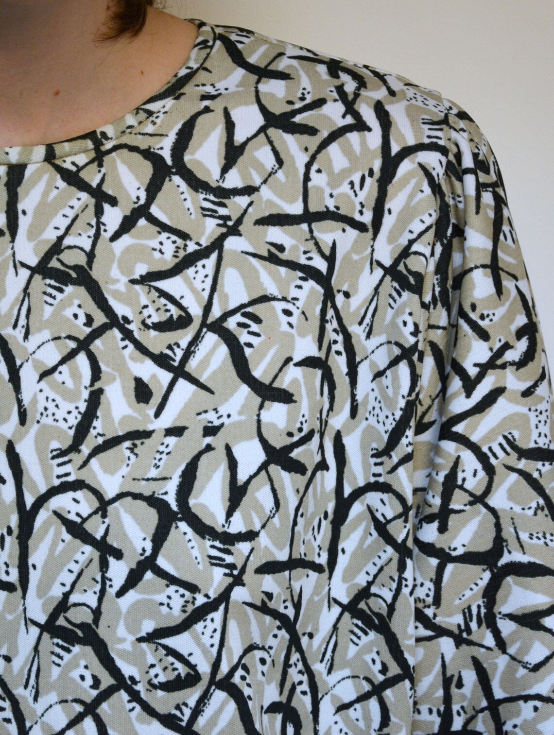 70's Zig Zag Print Blouse Gray Black and White Abstract Etsy