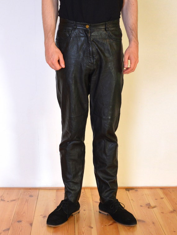 90's leather pants, black genuine leather men's pants… - Gem 90's leather pants, black genuine leather men's pants… - Gem