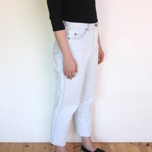90's French mom jeans, light blue denim high waisted pants, white blue denim size medium or large, grunge denim trousers image 2