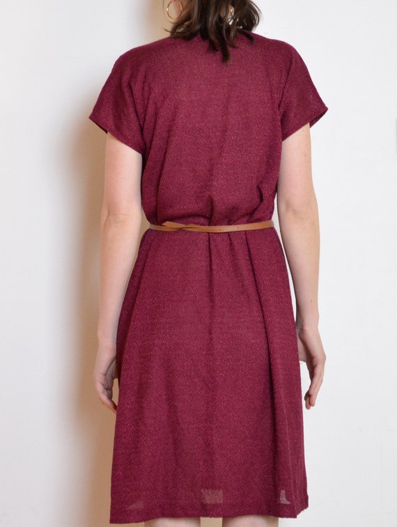 70's burgundy knit dress, dark red bouclé dress w… - image 4