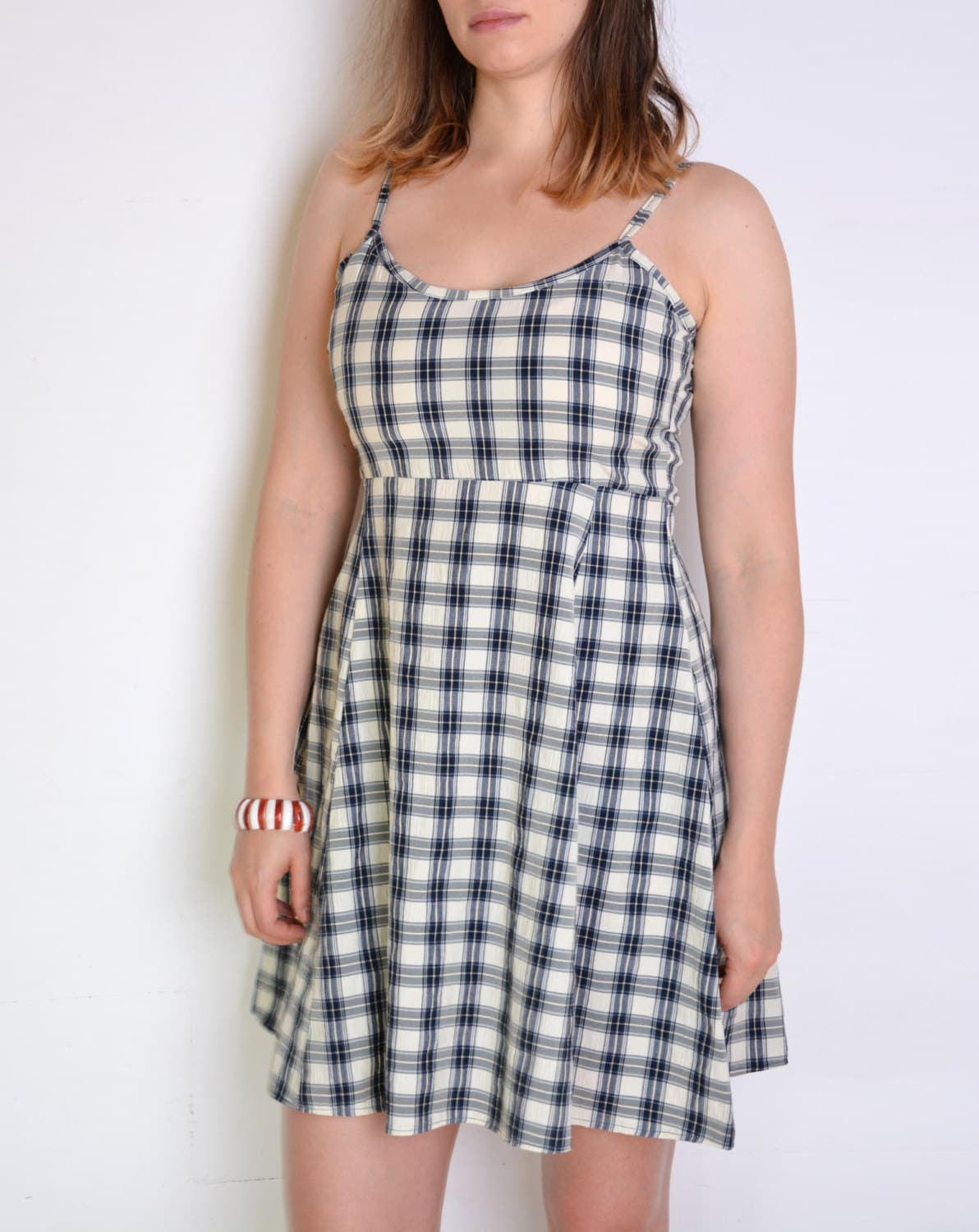 Blue and white plaid dress hot sale