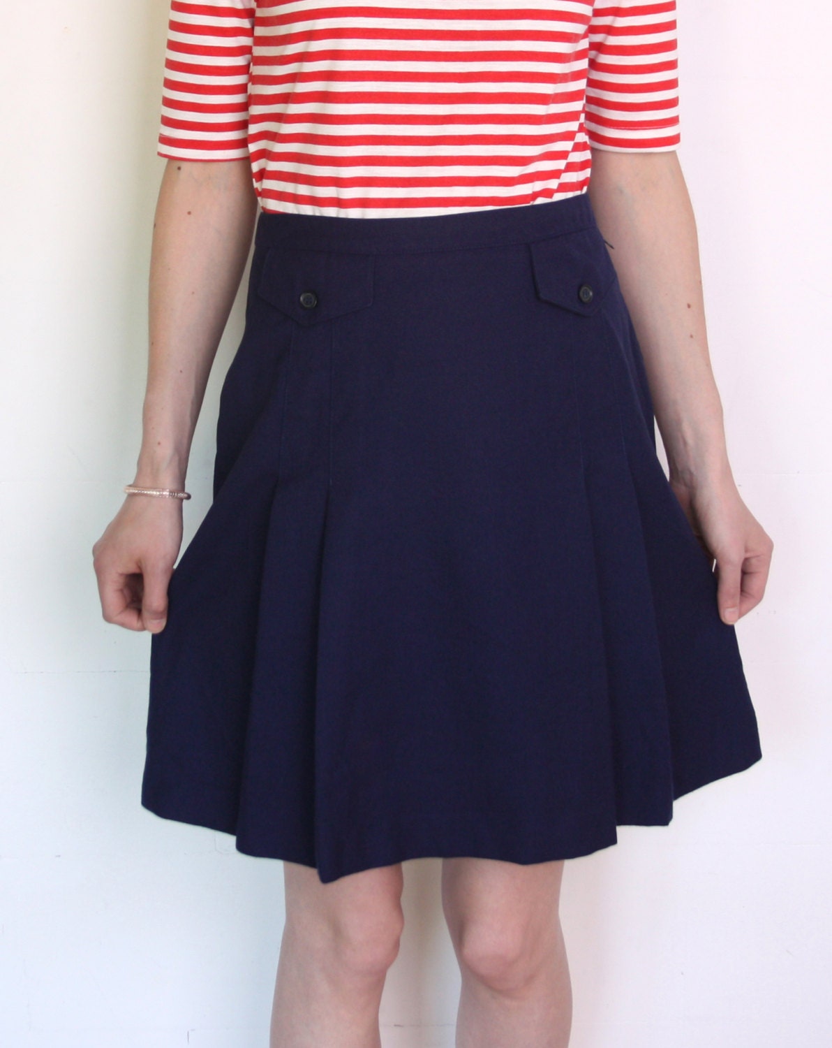 90's Pleated Skirt Navy Blue Skirt High Waisted - Etsy