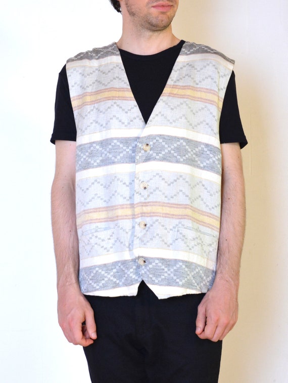 90's Southwestern style vest, geometric woven fla… - image 2