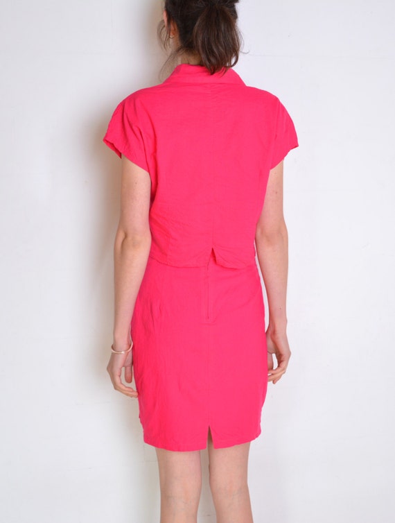 80's French set, skirt and blouse, hot pink co or… - image 3