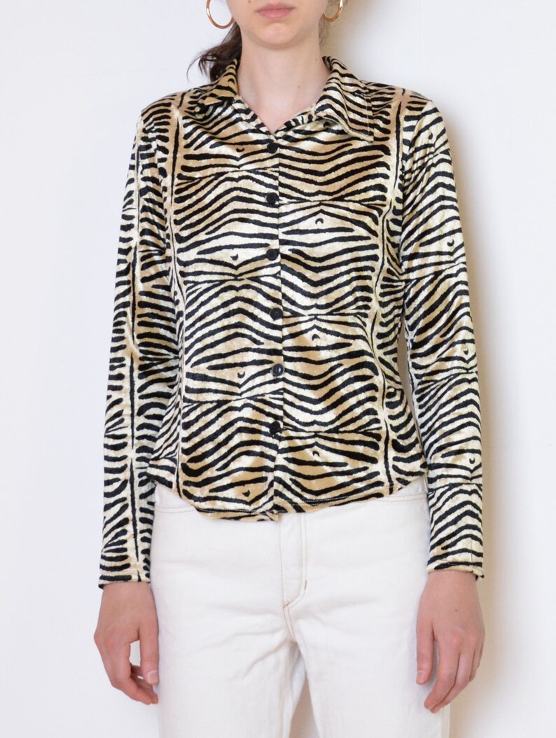 90's Velvet Animal Print Shirt Vintage Tiger Print Etsy UK