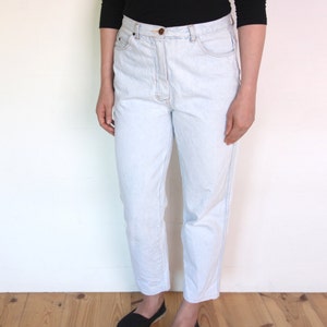 90's French mom jeans, light blue denim high waisted pants, white blue denim size medium or large, grunge denim trousers image 4