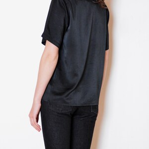 90's Yves Saint Laurent top, black satin t shirt, vintage YSL Paris French designer blouse, wool silky minimalist medium large image 4
