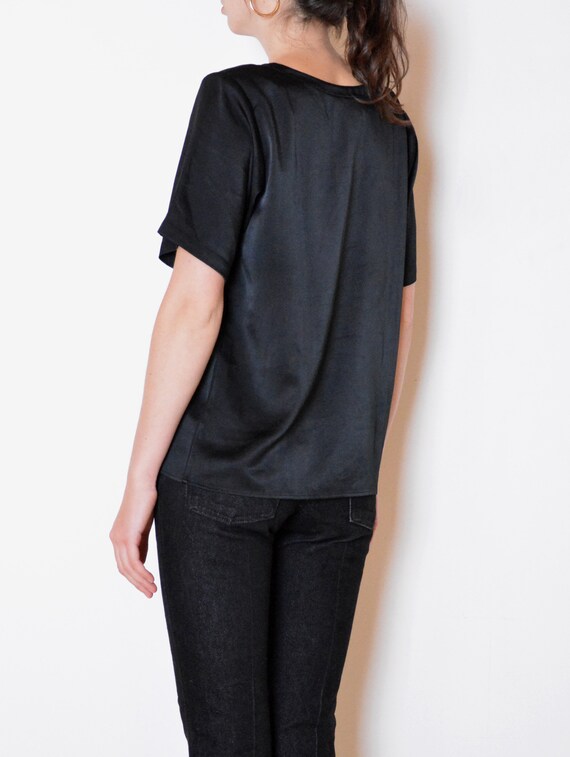 90's Yves Saint Laurent top, black satin t shirt,… - image 4