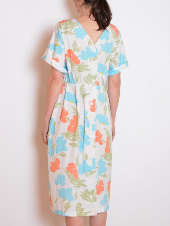 80's buttoned back dress, floral print midi dress… - image 2
