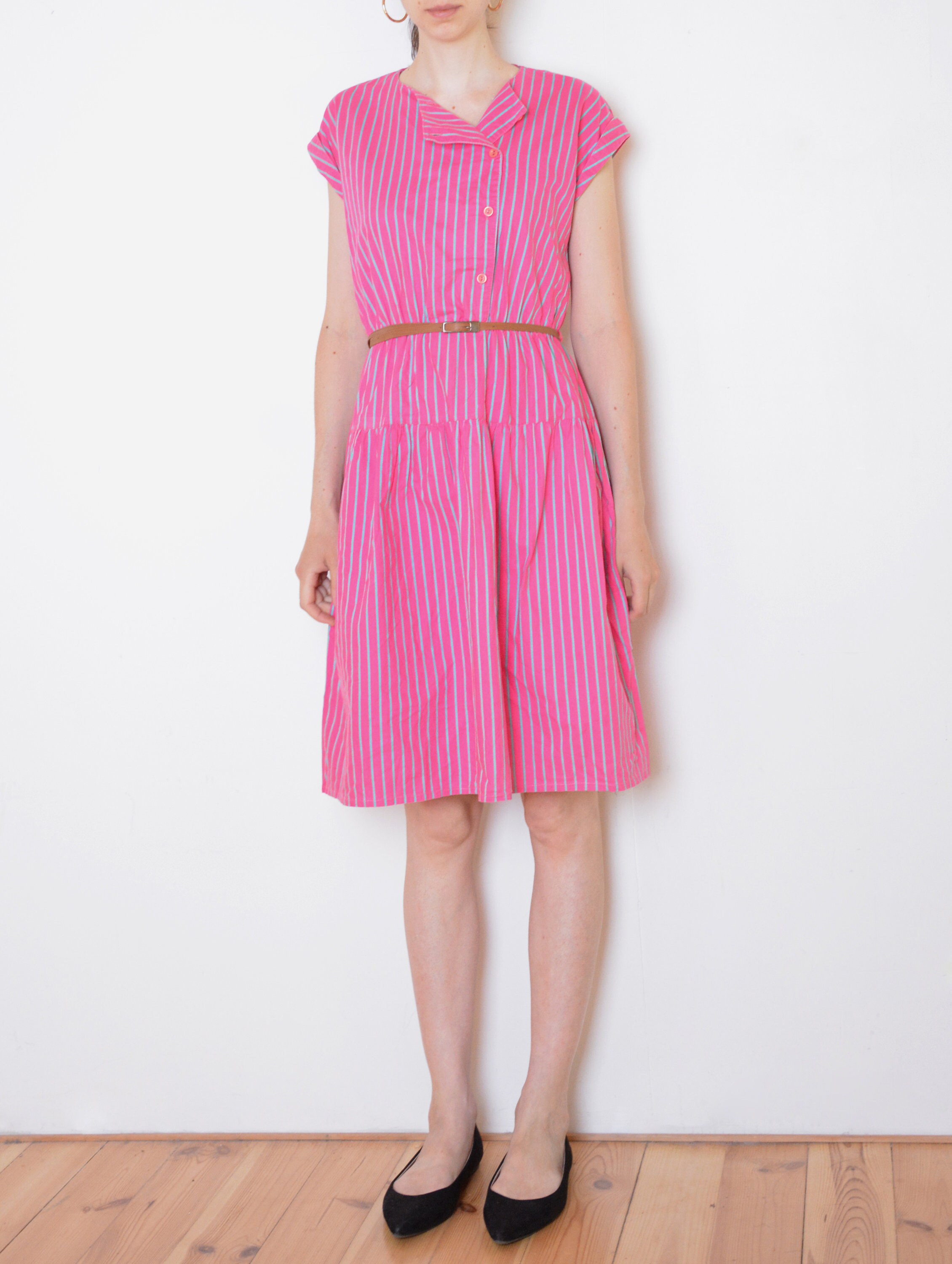 pink and green striped dress