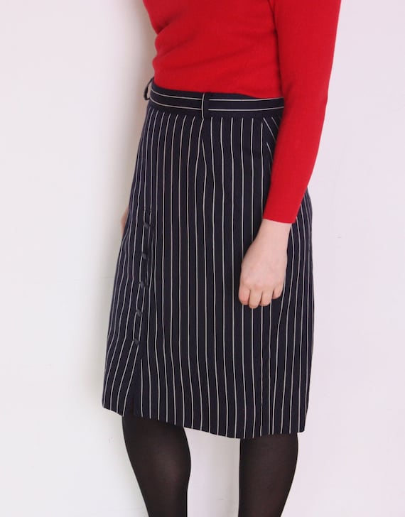 80's Italian wool pinstripe skirt, midi skirt, str
