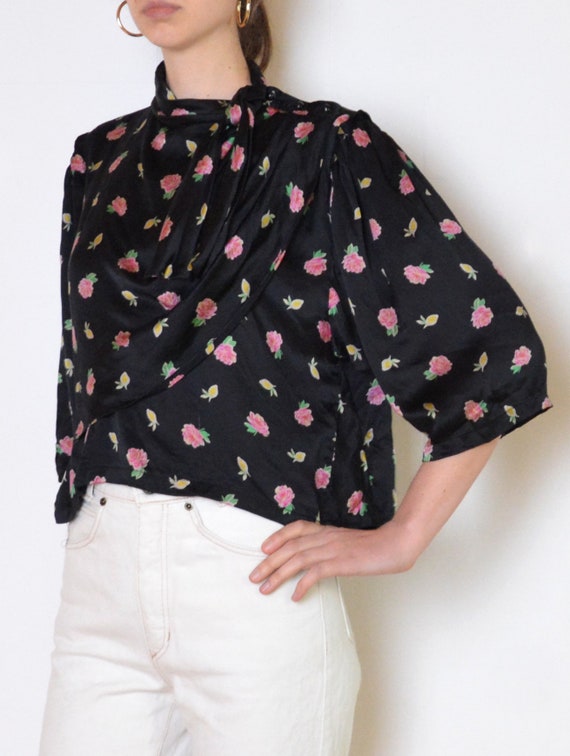 80's Ungaro silk blouse with lemon and rose print… - image 3