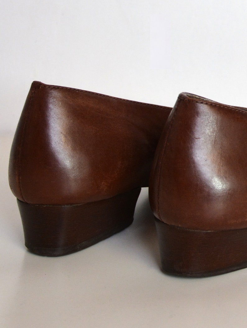 80's Brown Leather Pumps Low Heel Ballerina Shoes Etsy