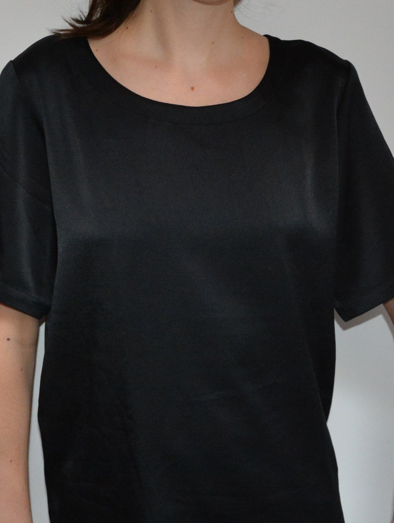 90's Yves Saint Laurent top, black satin t shirt, vintage YSL Paris French designer blouse, wool silky minimalist medium large image 6