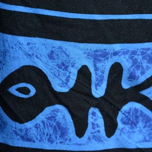 90's wrap skirt, fish print black and blue, seaside, psychedelic, rave, beach vintage midi maxi skirt image 5