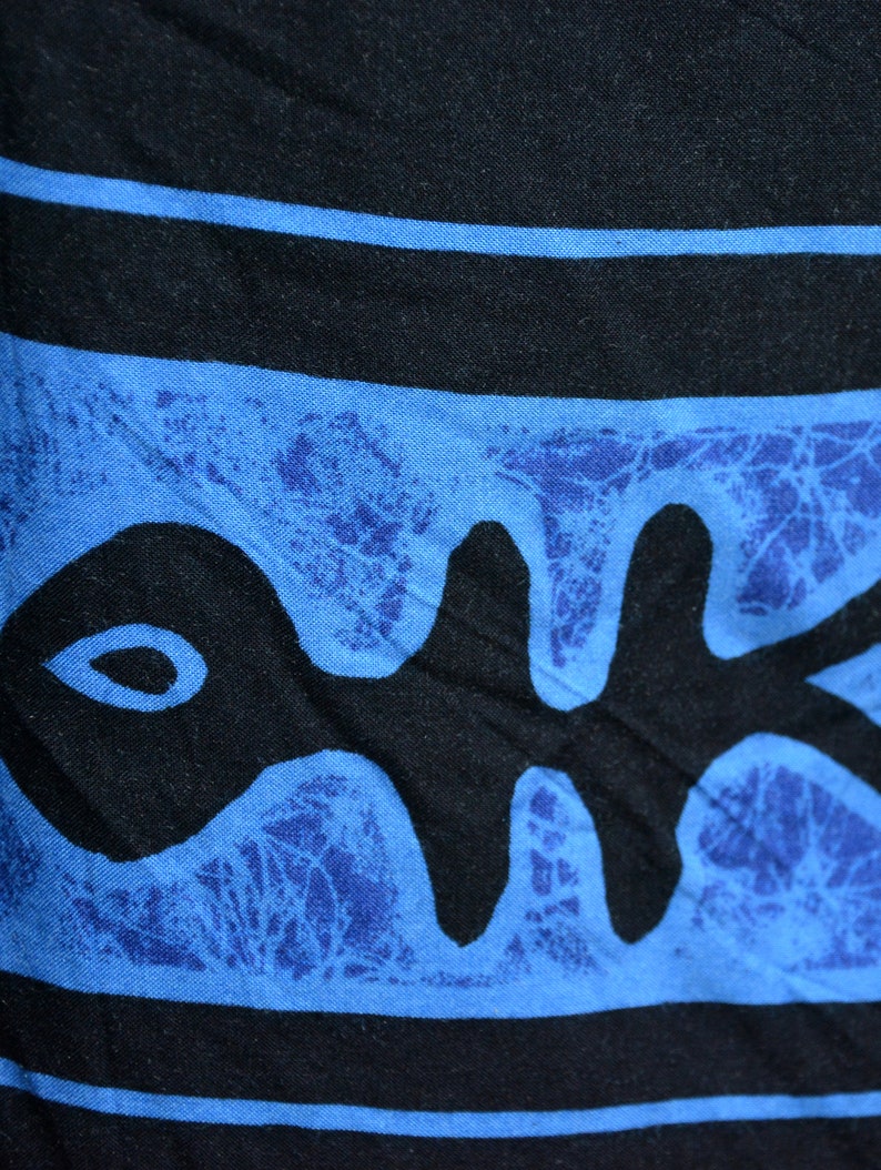 90's wrap skirt, fish print black and blue, seaside, psychedelic, rave, beach vintage midi maxi skirt image 5