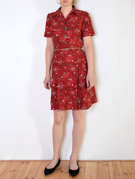 60's speckled pattern mini dress, red burgundy ret