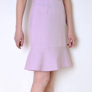 90's pastel violet pink skirt with frill, ruffle trim high waisted pencil skirt, retro vintage small medium image 4