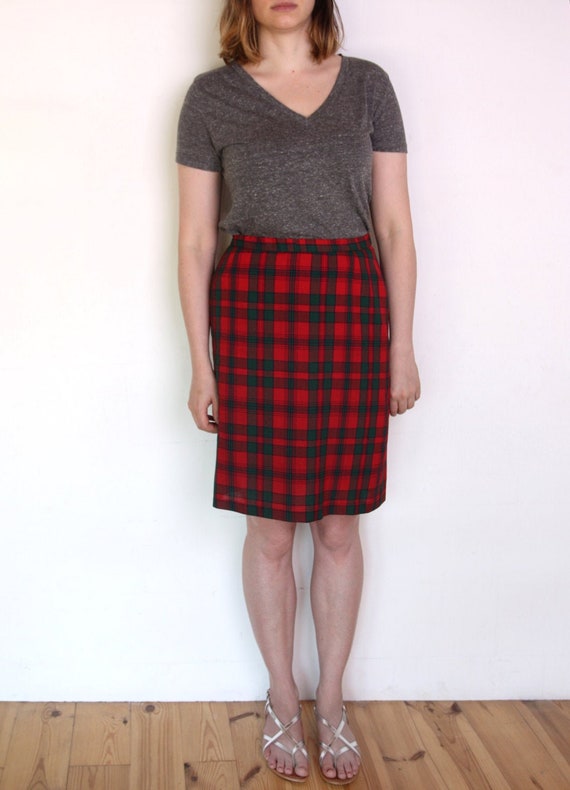 80's tartan pencil skirt, high waisted plaid penc… - image 5