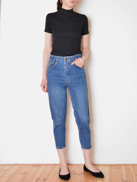 90's  Rifle mom jeans, high waisted cropped blue … - image 1