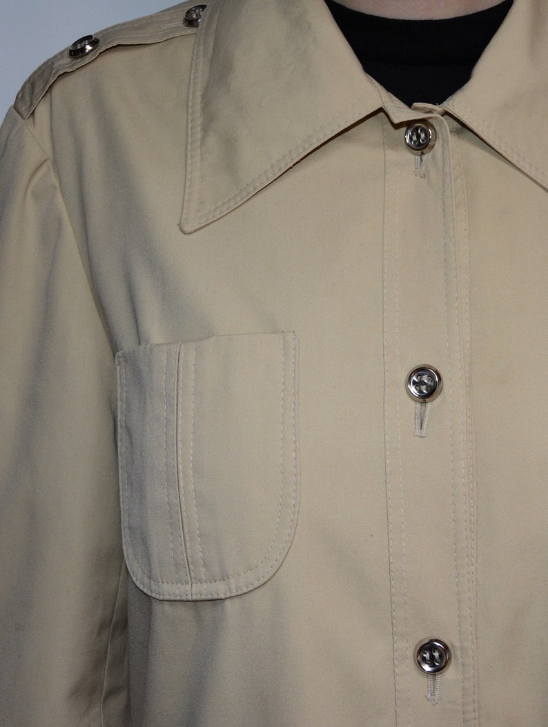 70's beige coat, classic knee length coat, retro old fashioned mac midi coat size medium large image 8