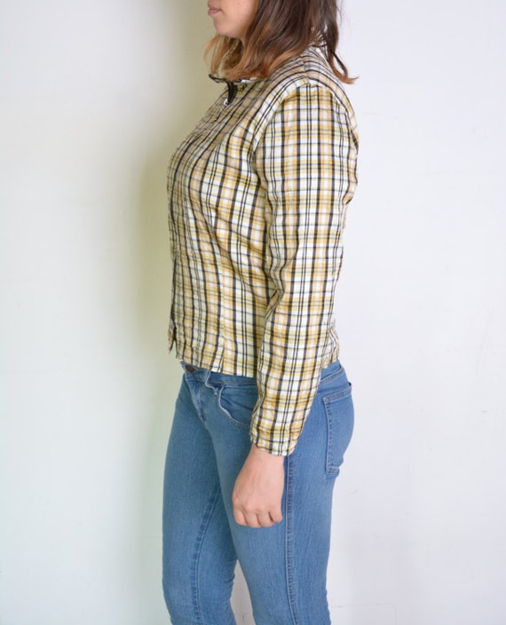 90's Scandinavian silk jacket, plaid pattern ligh… - image 3