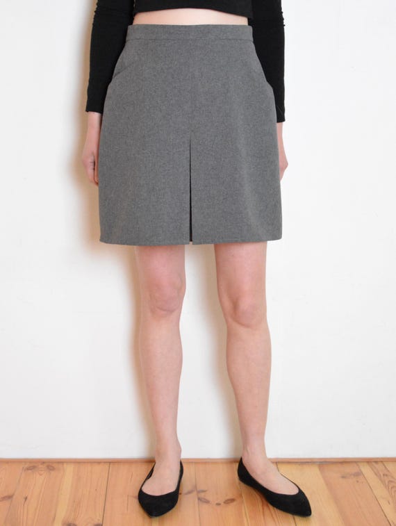 90s Gray Pencil Skirt With Front Pleat and Pockets Grey Mini Skirt Y2k Vintage Minimalist Office Skirt Small Xs Etsy UK